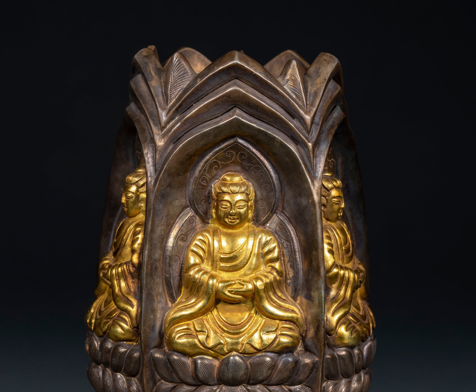Silver-gilded Buddha statue donor - 7