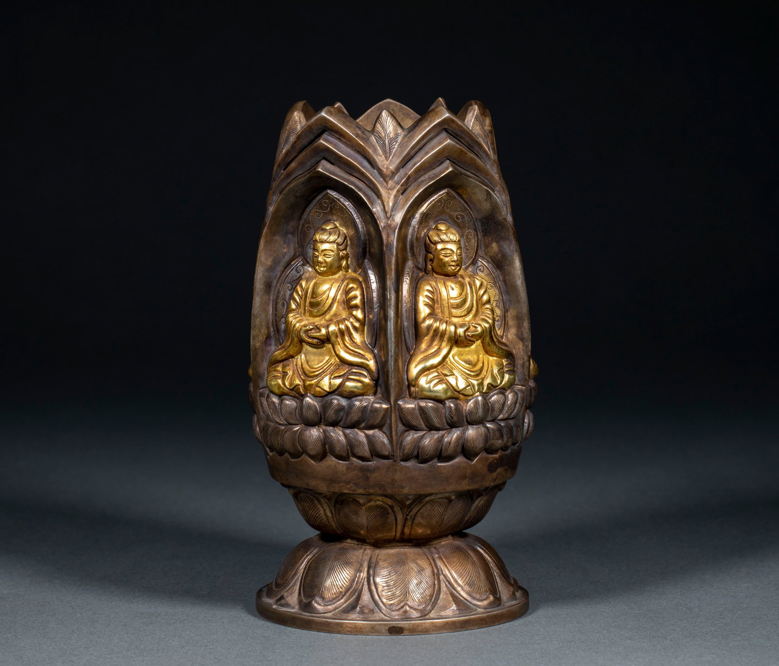 Silver-gilded Buddha statue donor - 8