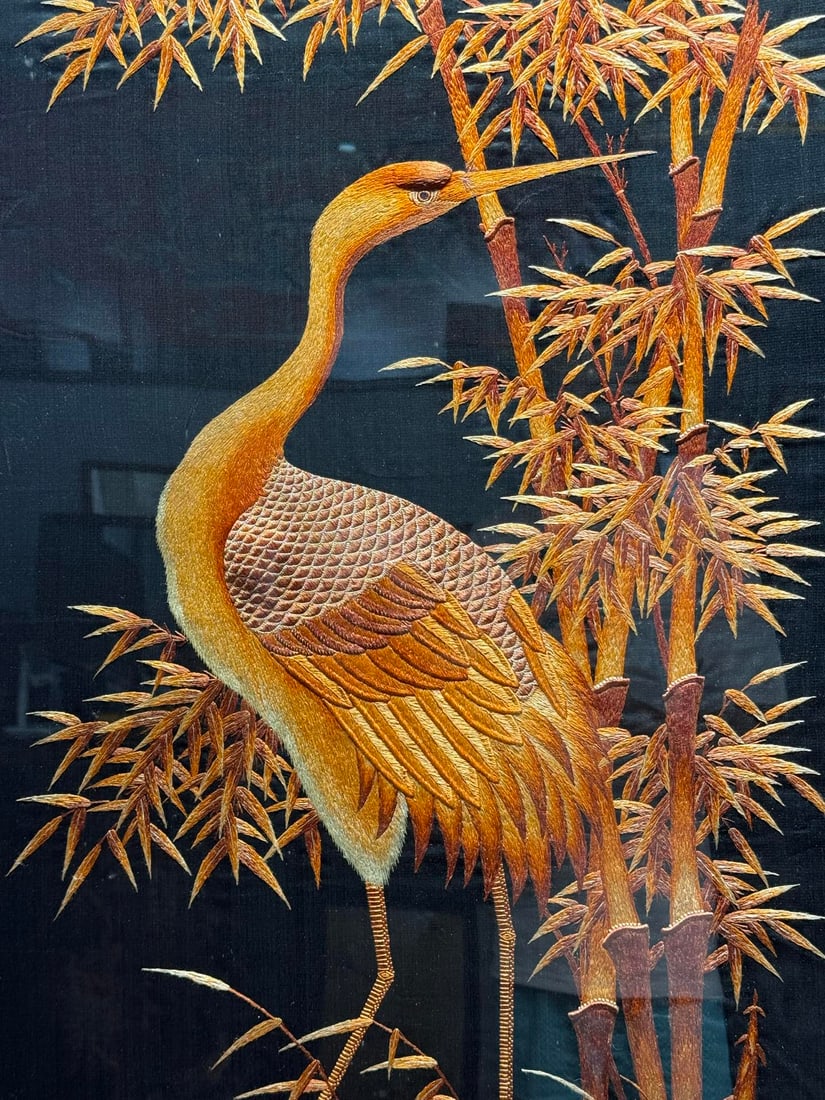 Republic?of?China Embroidered Panel, Pine?Crane Longevity and Additional Splendour - 4