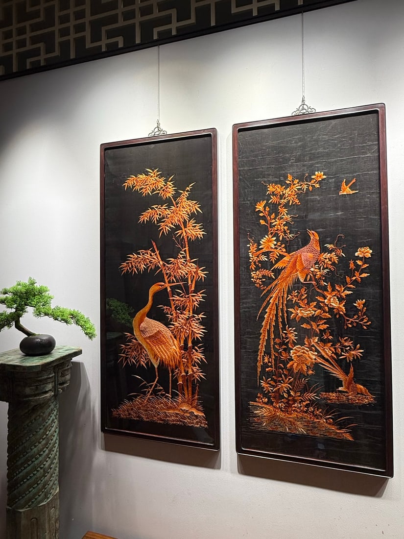 Republic?of?China Embroidered Panel, Pine?Crane Longevity and Additional Splendour - 7