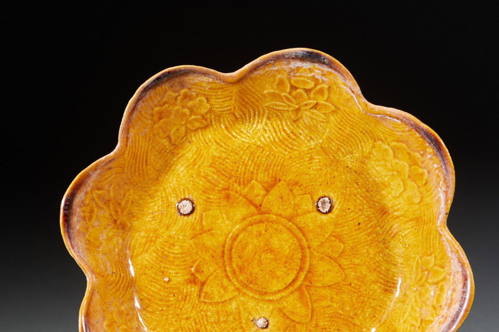 Yellow glazed lotus dish - 2