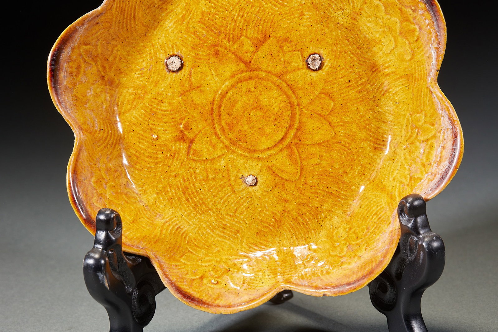 Yellow glazed lotus dish - 3