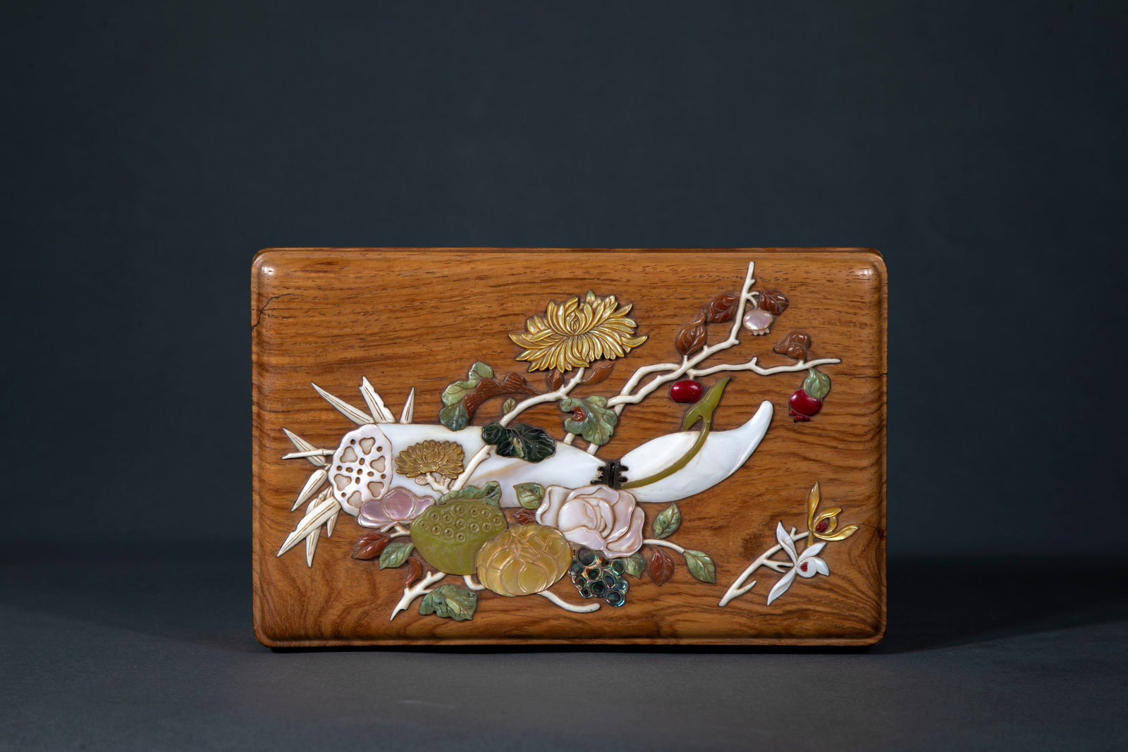 Clear inlaid flower huanghuali cover box (1 of 6)