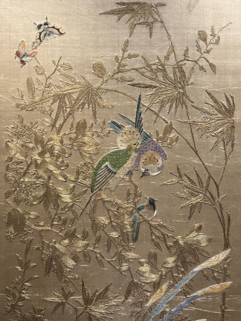 Qing?Dynasty Gold?Thread Embroidered Panel, Splendid Prospects - 3