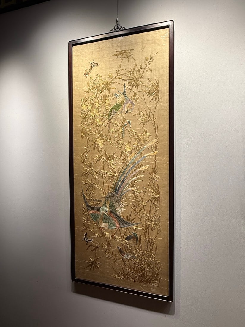 Qing?Dynasty Gold?Thread Embroidered Panel, Splendid Prospects - 6