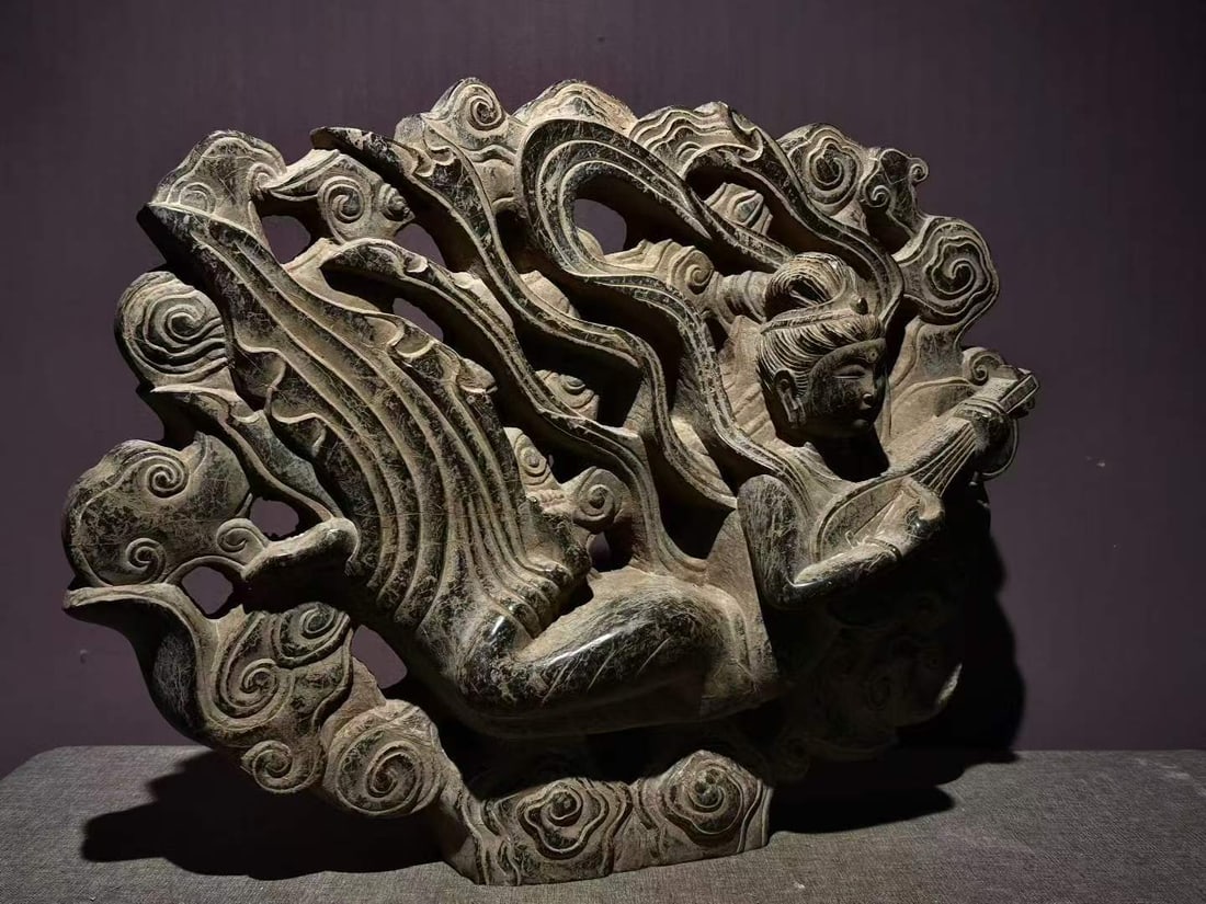 Pre?Ming Period Bluestone Apsara - 4
