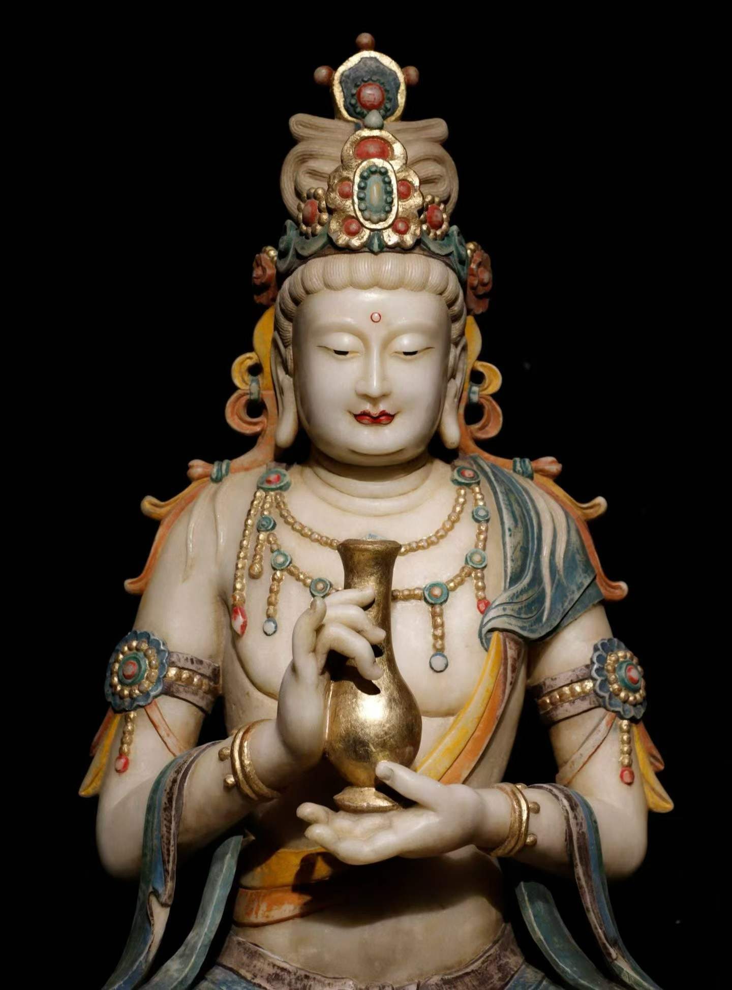 White marble painted Guanyin - 2