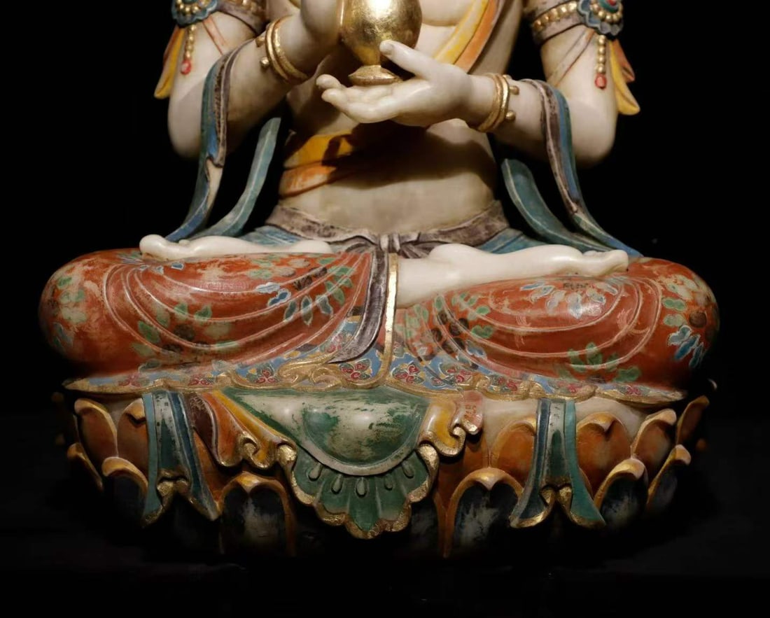 White marble painted Guanyin - 3