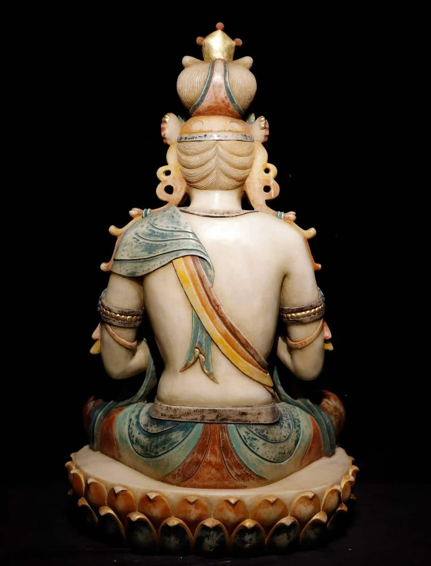 White marble painted Guanyin - 9