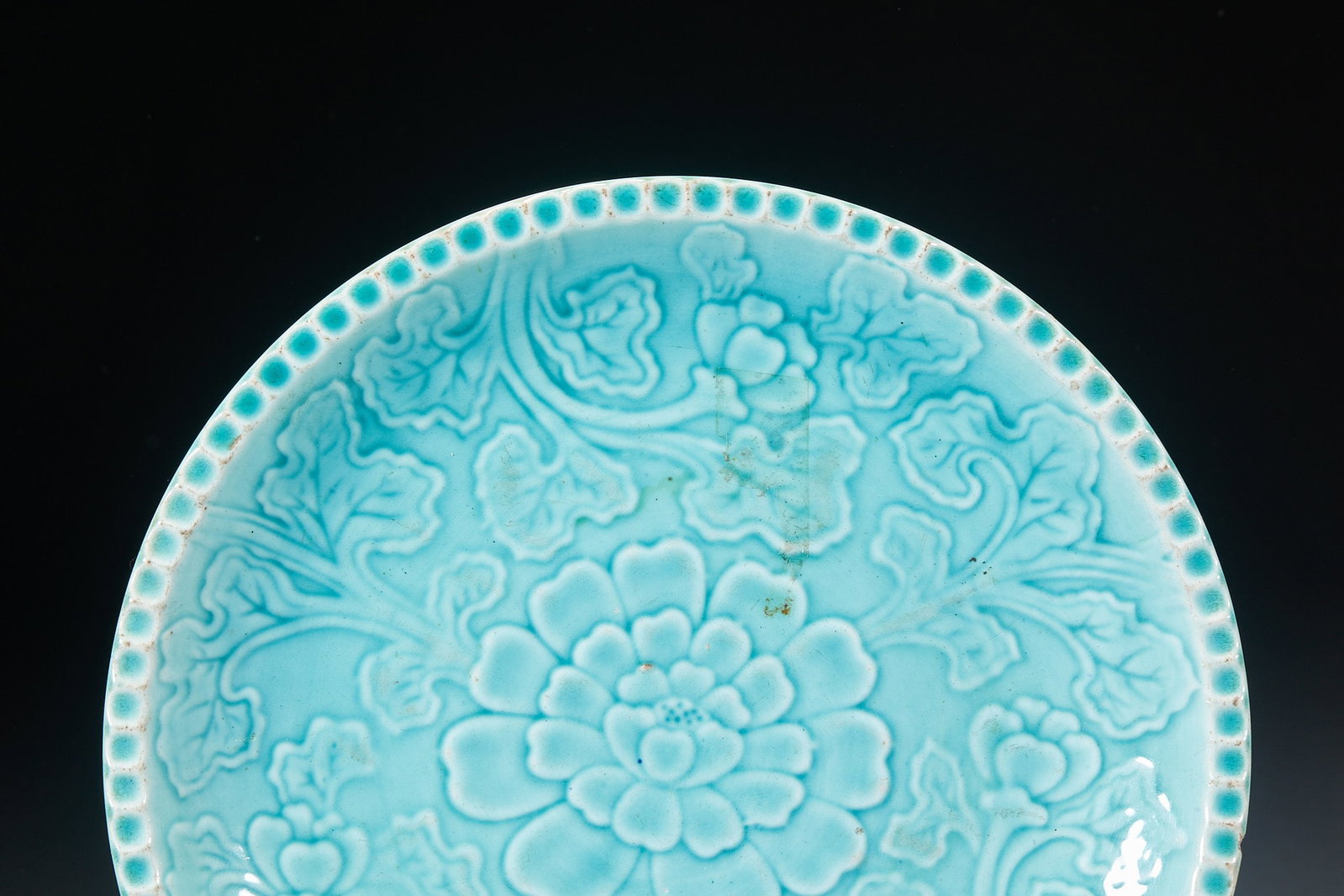 Blue glazed flowered plate - 2