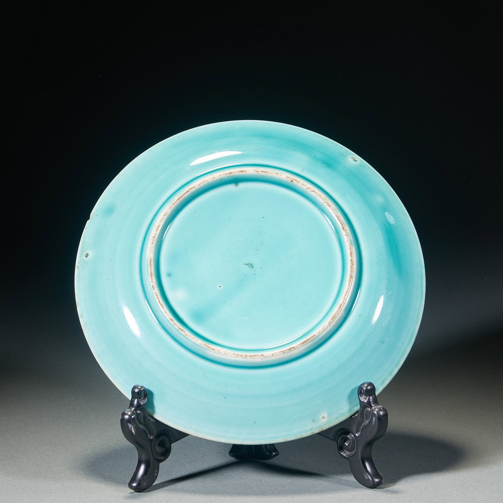 Blue glazed flowered plate - 7