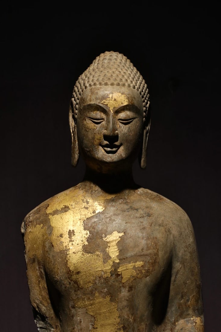 Gold-plated bust stone Buddha statue - 2