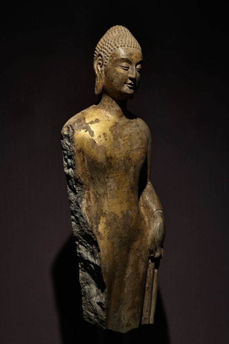 Gold-plated bust stone Buddha statue - 4