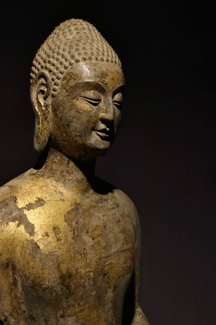 Gold-plated bust stone Buddha statue - 5