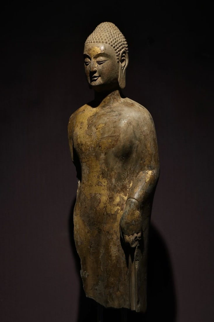 Gold-plated bust stone Buddha statue - 6