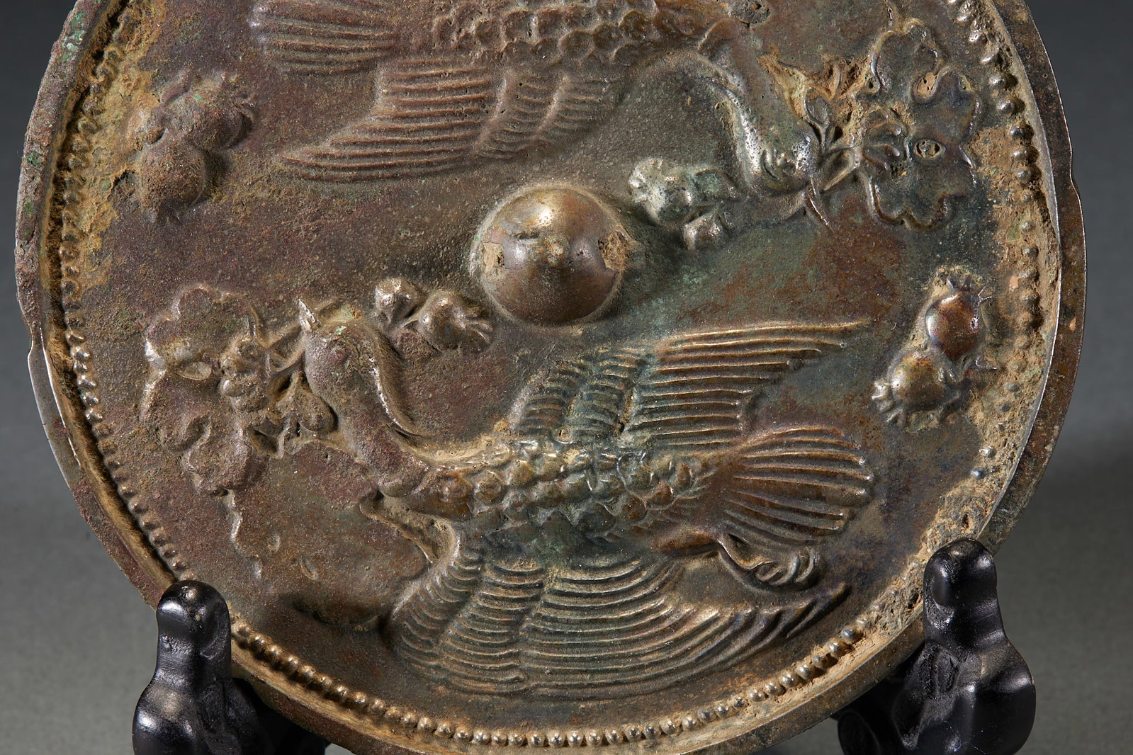 Double phoenix bronze mirror before Ming dynasty - 3