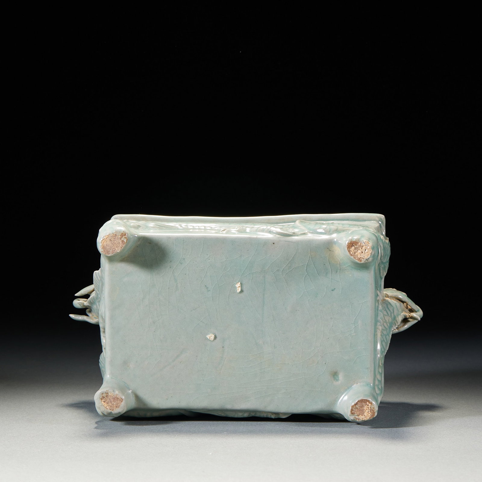 Celadon double dragon pattern four-legged square tripod - 10