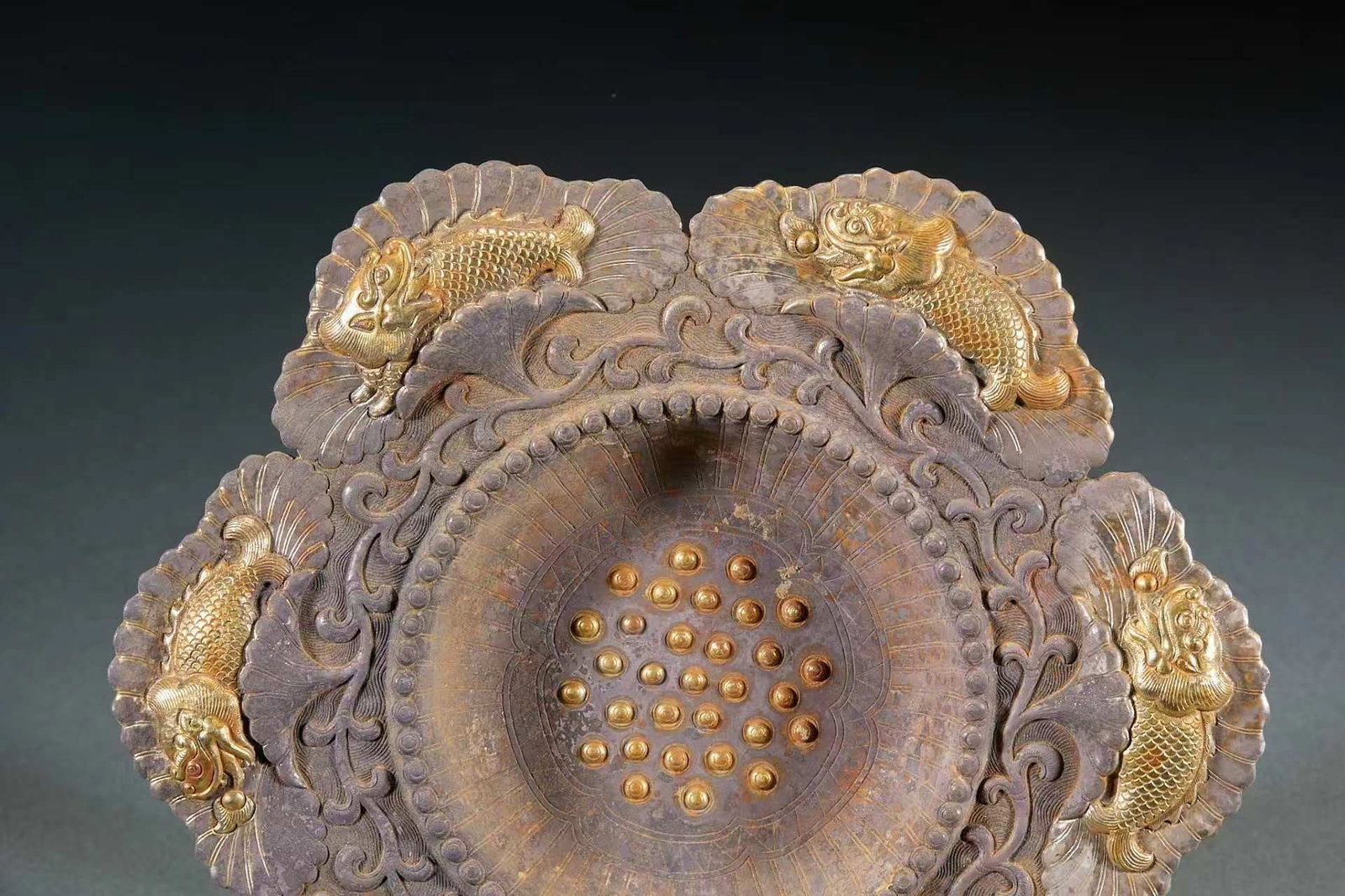 Silver Gilt Dragon?Carp Presentation Plate - 2