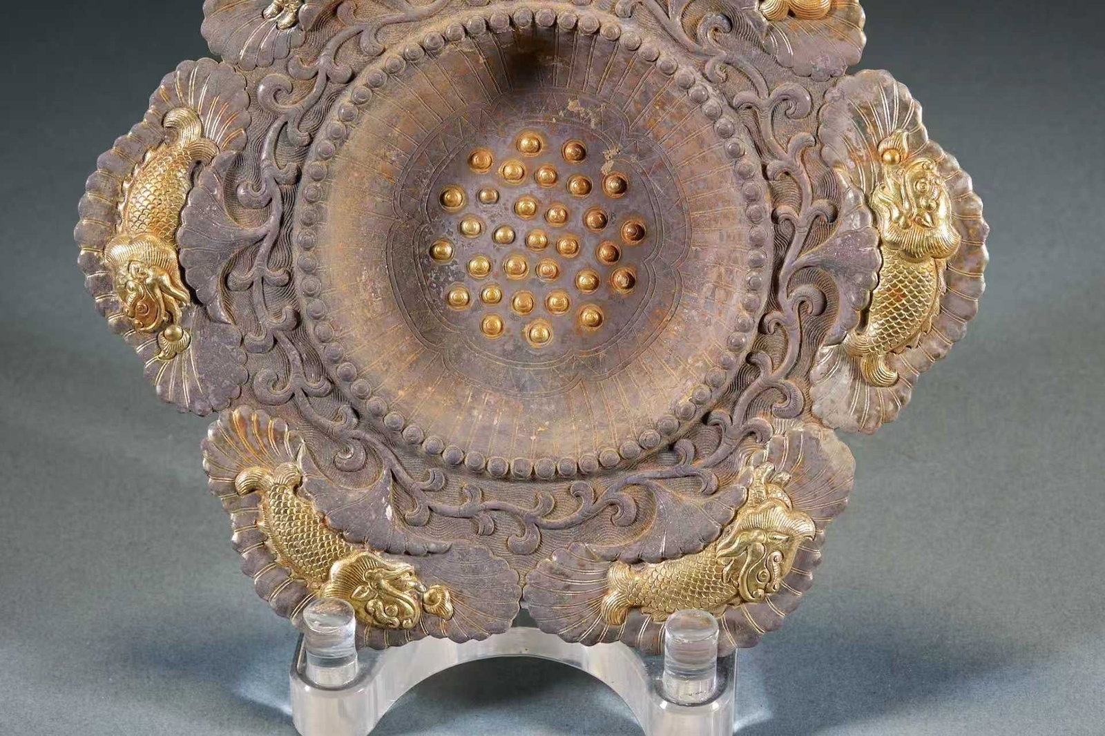Silver Gilt Dragon?Carp Presentation Plate - 3