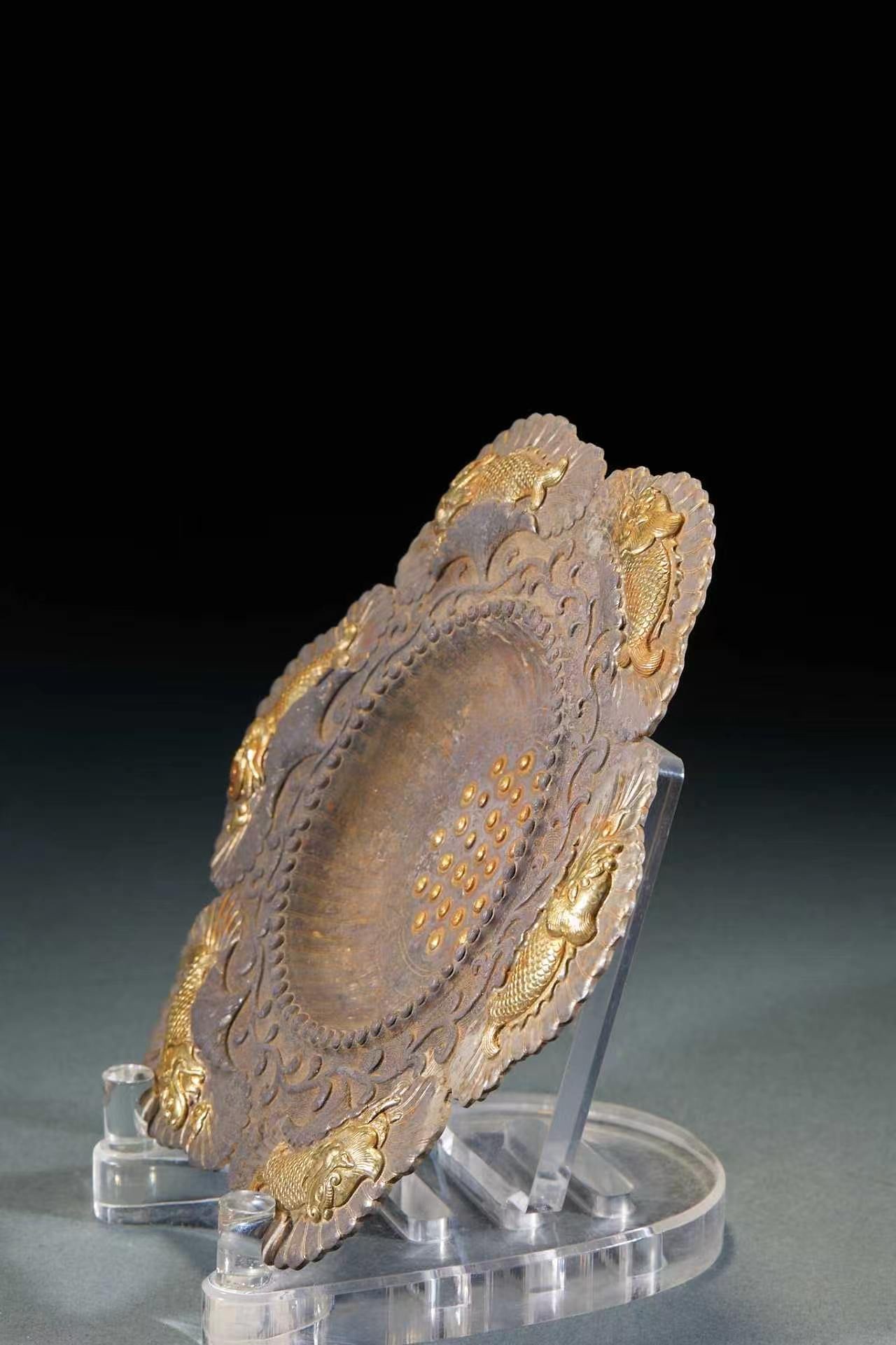 Silver Gilt Dragon?Carp Presentation Plate - 4