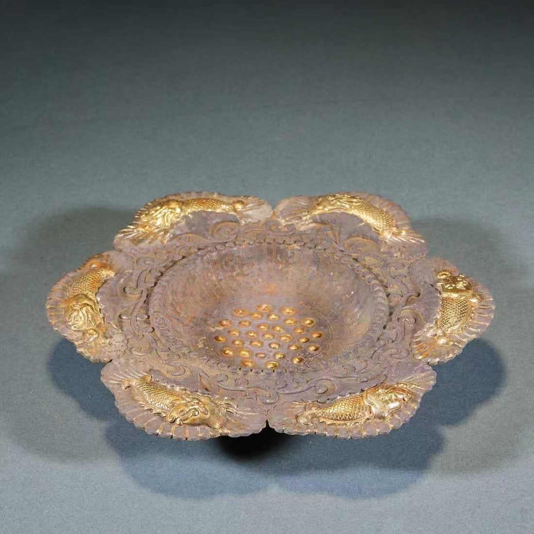 Silver Gilt Dragon?Carp Presentation Plate - 5