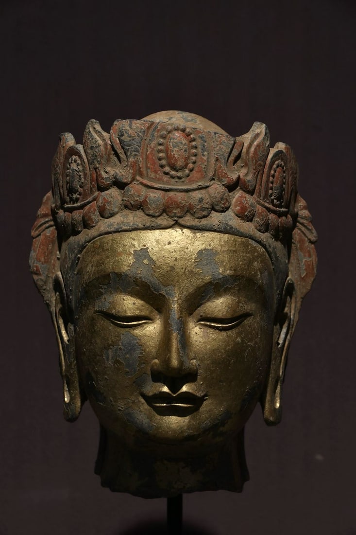 Gold-plated bodhisattva head - 2