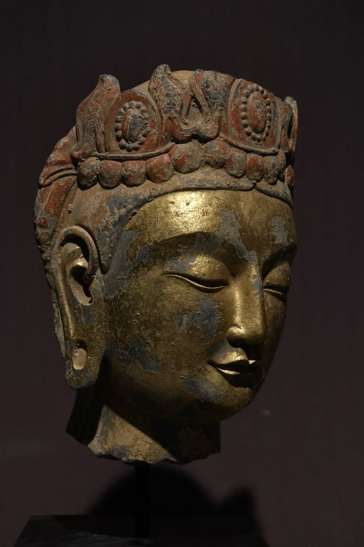 Gold-plated bodhisattva head - 4