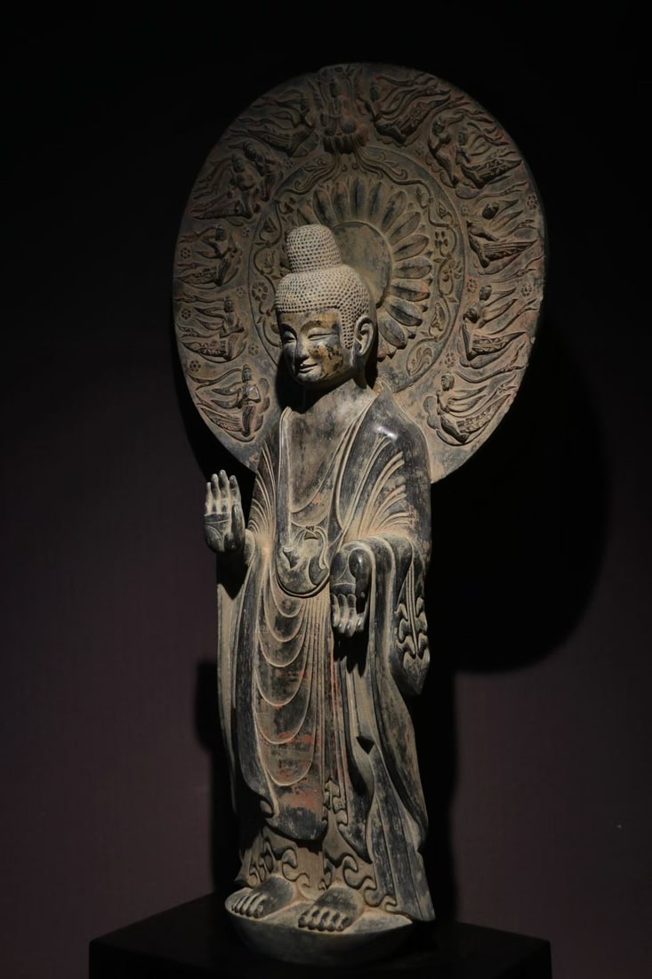 Gold-plated flying backlit Buddha statue - 7