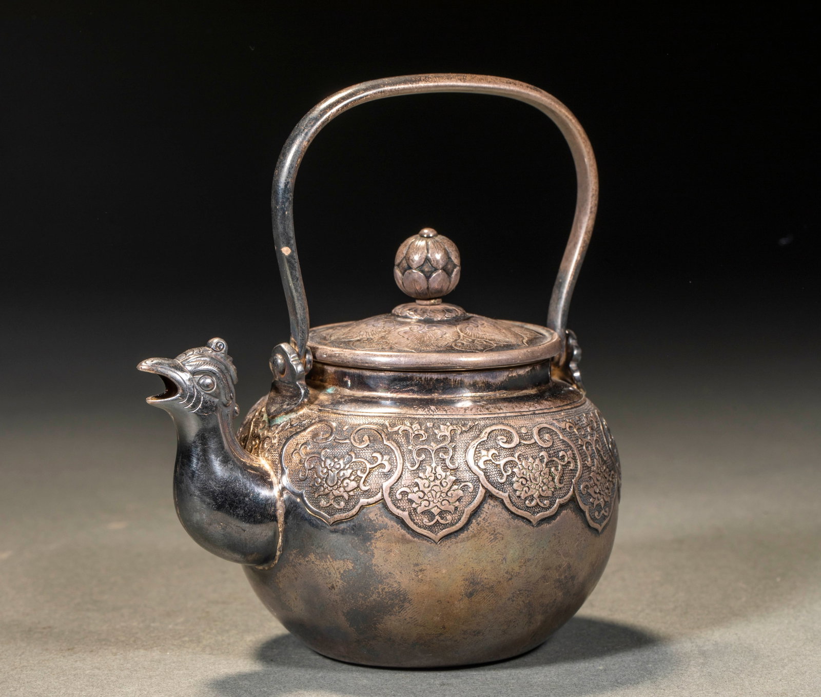 Qing Silver Phoenix-Head Flowering Ewer - 3