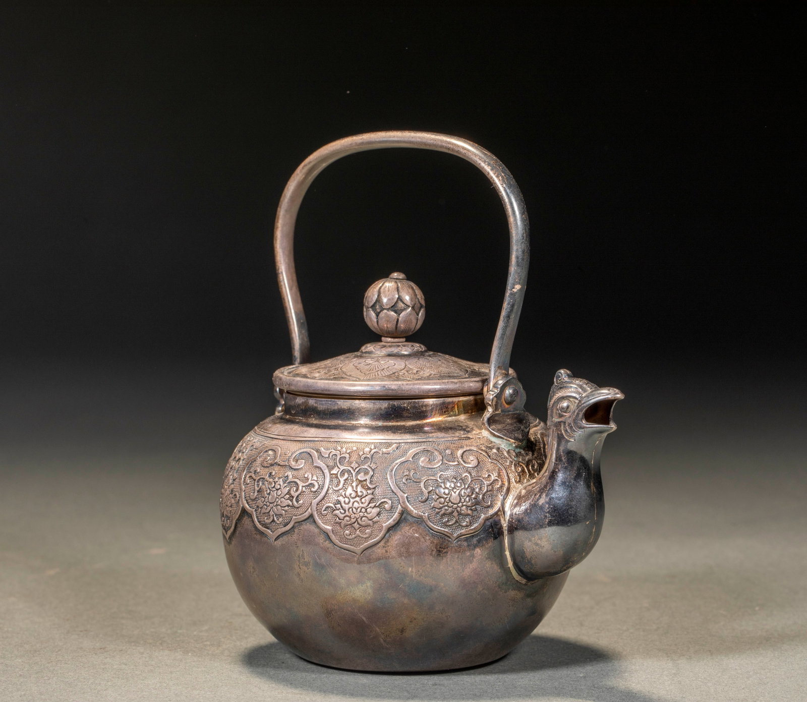 Qing Silver Phoenix-Head Flowering Ewer - 4