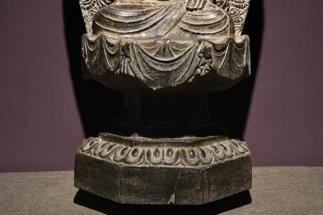 Grey-Stone Seated Buddha with Backrest - 3
