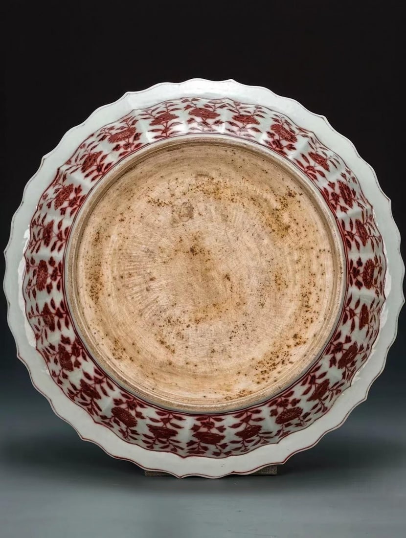 Copper-Red Flying-Dragon Auspicious-Cloud Flared-Rim Display Dish - 3