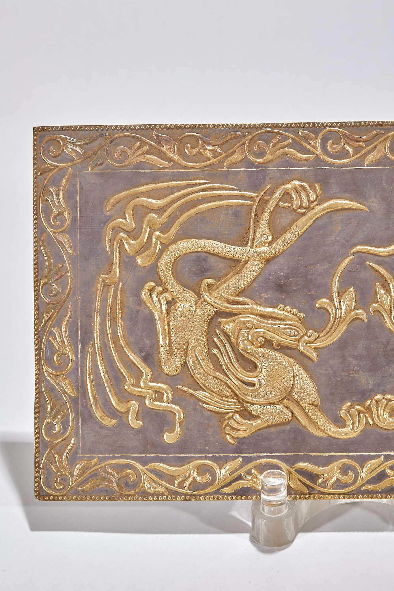 Gilt Silver Engraved Twin-Dragon Panel - 2