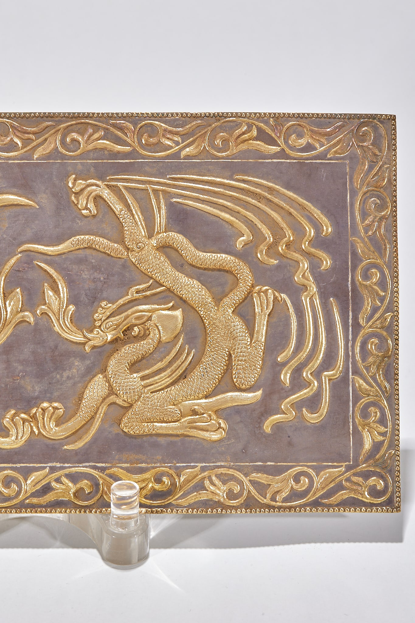 Gilt Silver Engraved Twin-Dragon Panel - 3