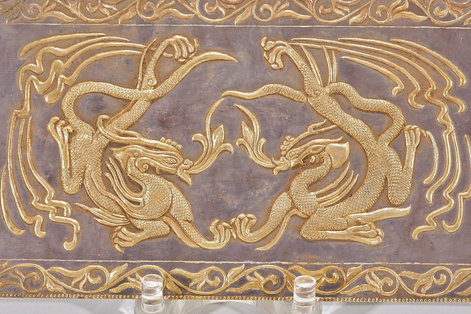 Gilt Silver Engraved Twin-Dragon Panel - 4