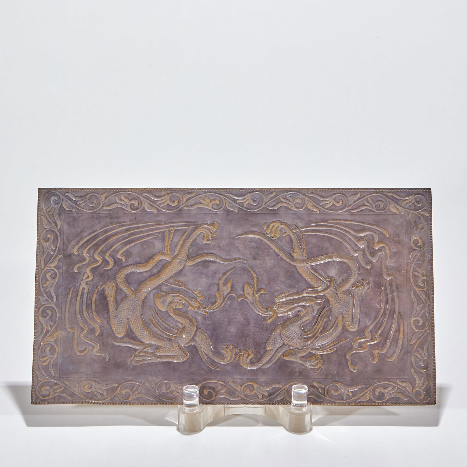 Gilt Silver Engraved Twin-Dragon Panel - 5