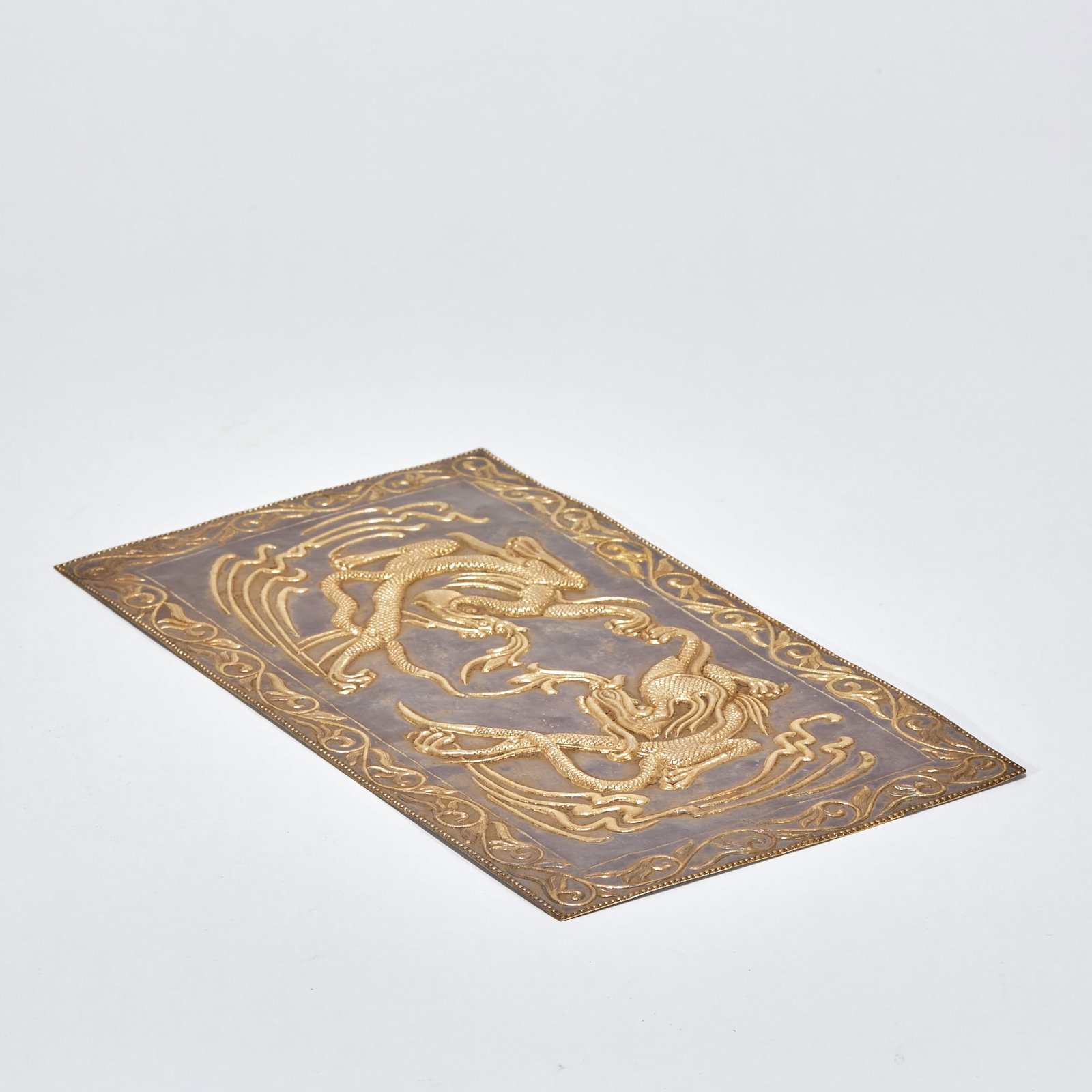 Gilt Silver Engraved Twin-Dragon Panel - 6