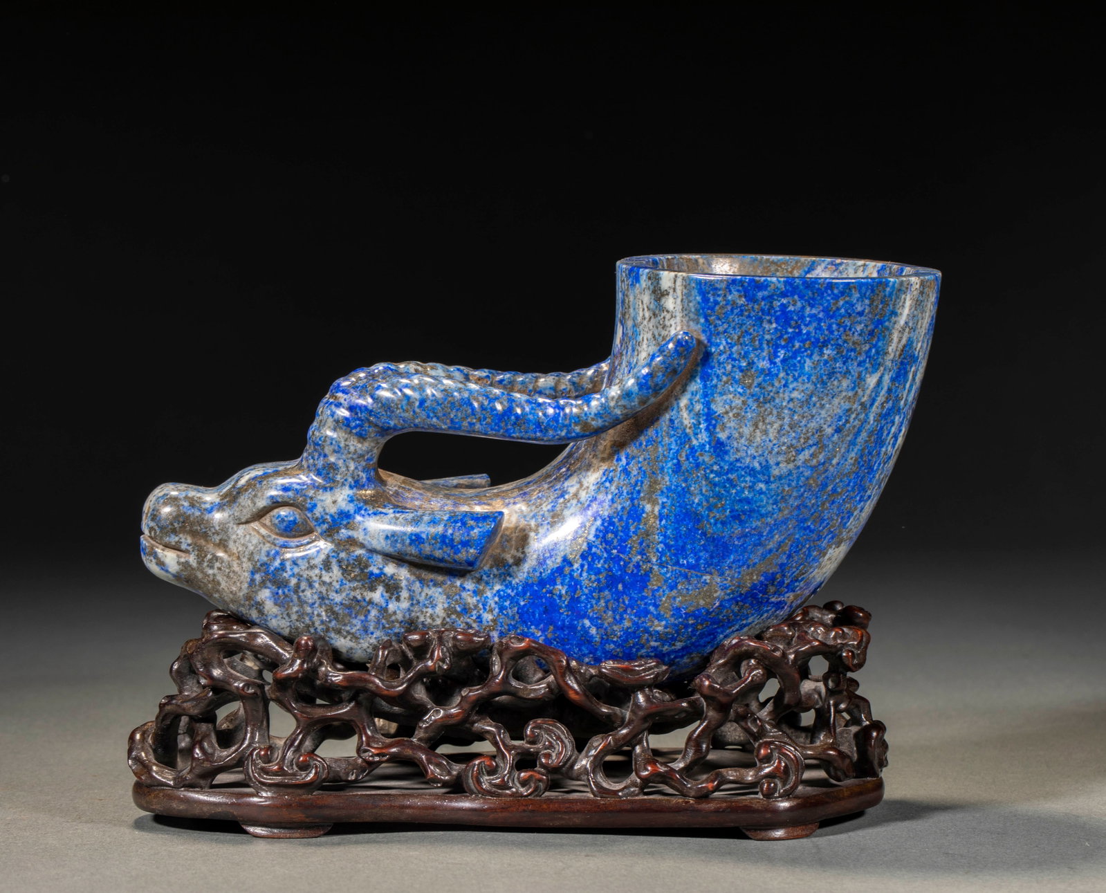 Qing Lapis Lazuli Sheep-Head Ornament on Zitan Base (1 of 12)