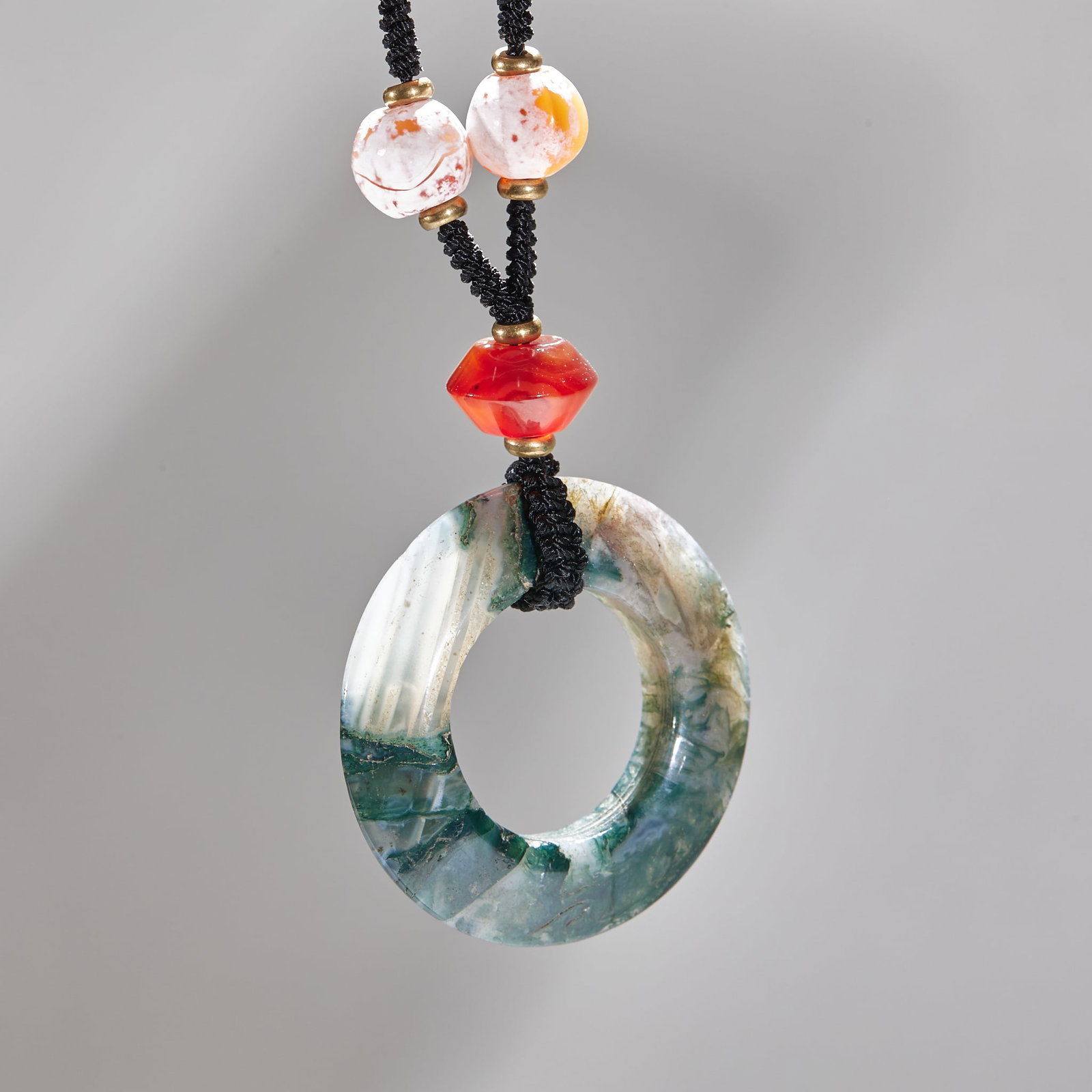 Agate Ring Pendant with Beads - 4