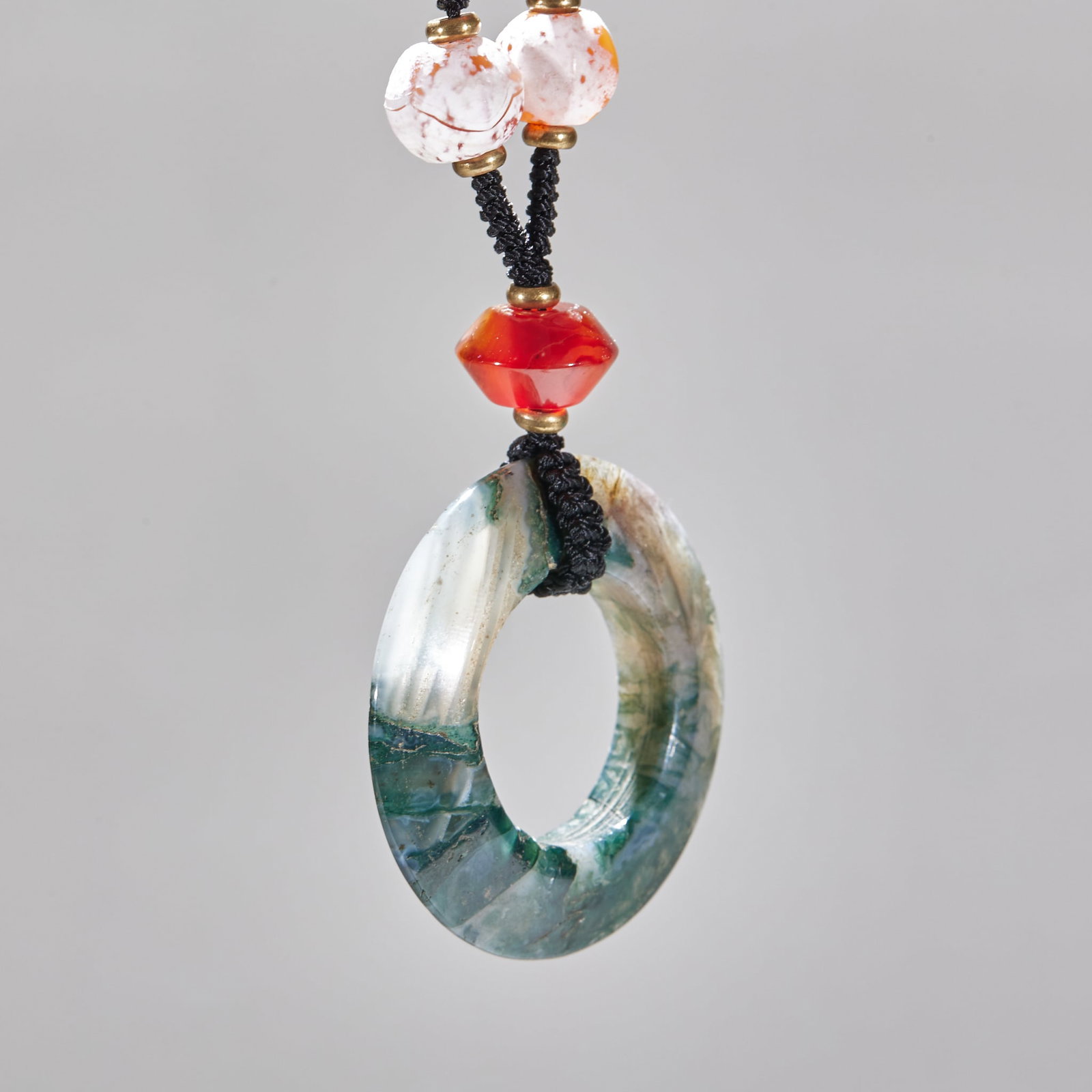 Agate Ring Pendant with Beads - 5