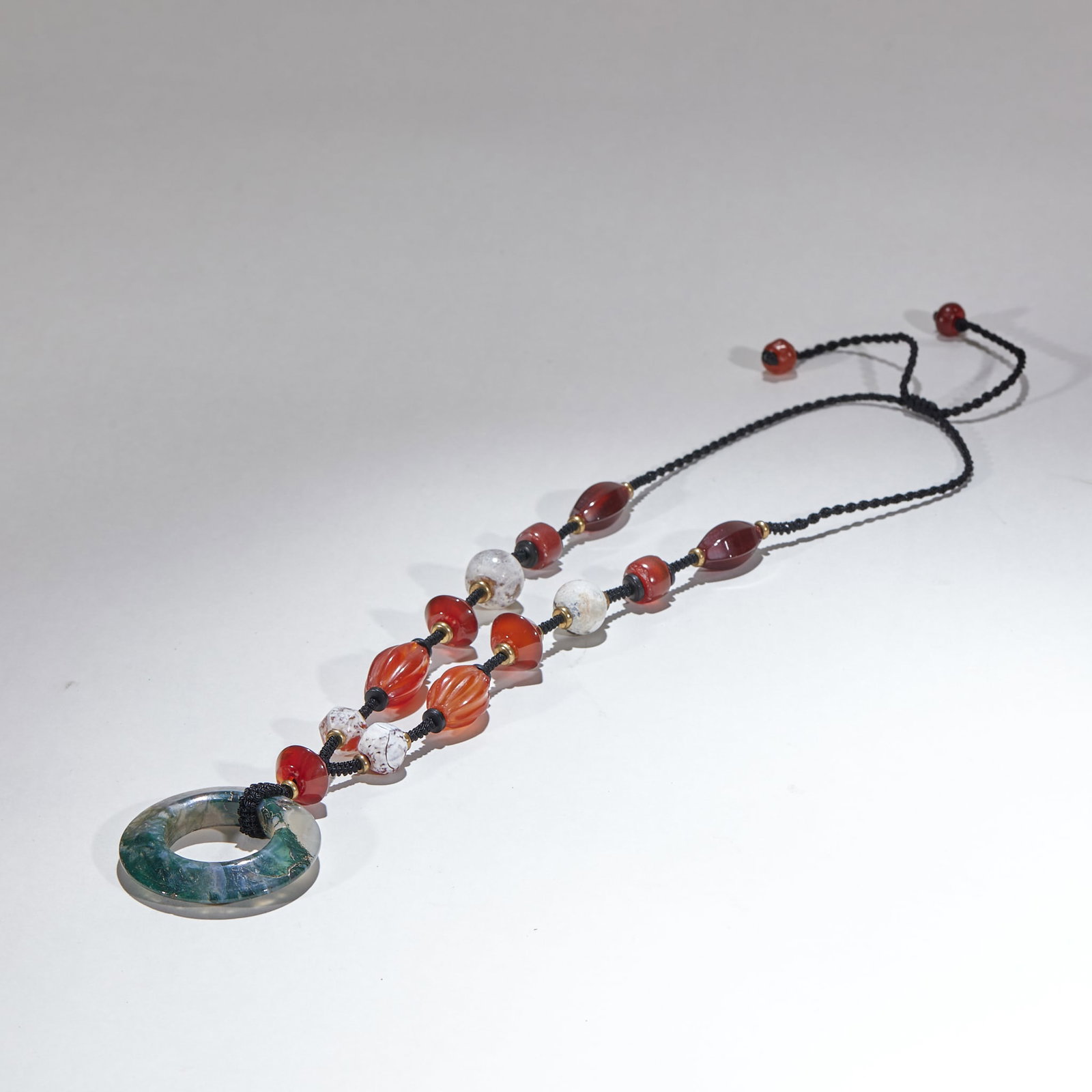 Agate Ring Pendant with Beads - 7