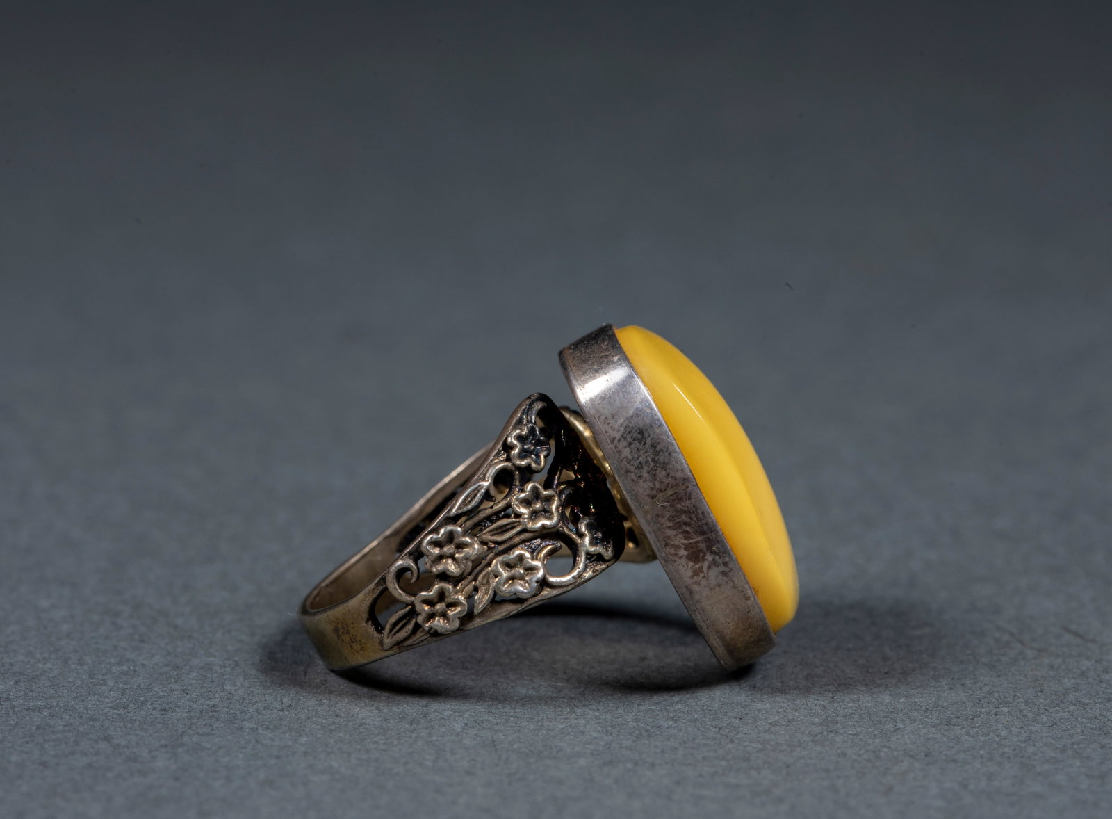 Amber Silver Ring - 4