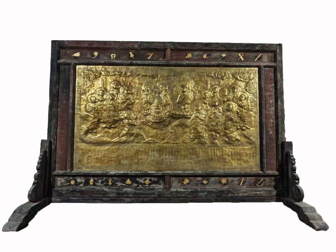 Gilt Copper Large Table Screen, Buddha Preaching - 3