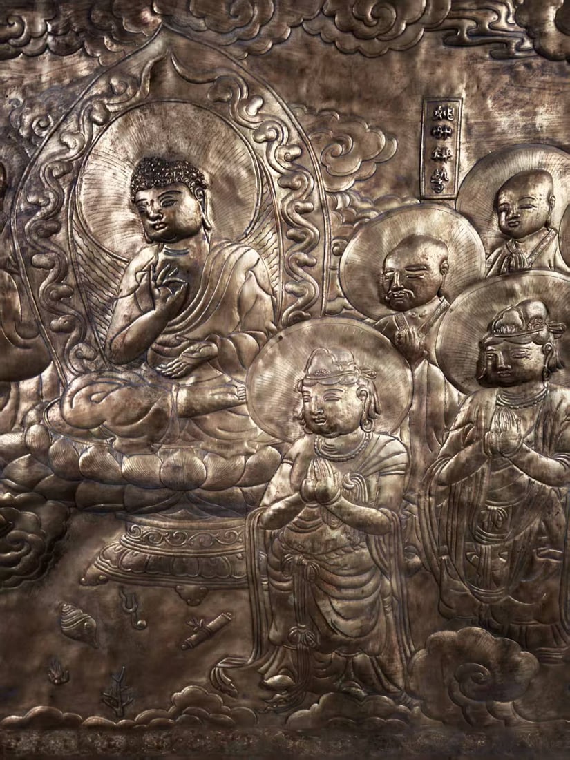 Gilt Copper Large Table Screen, Buddha Preaching - 8