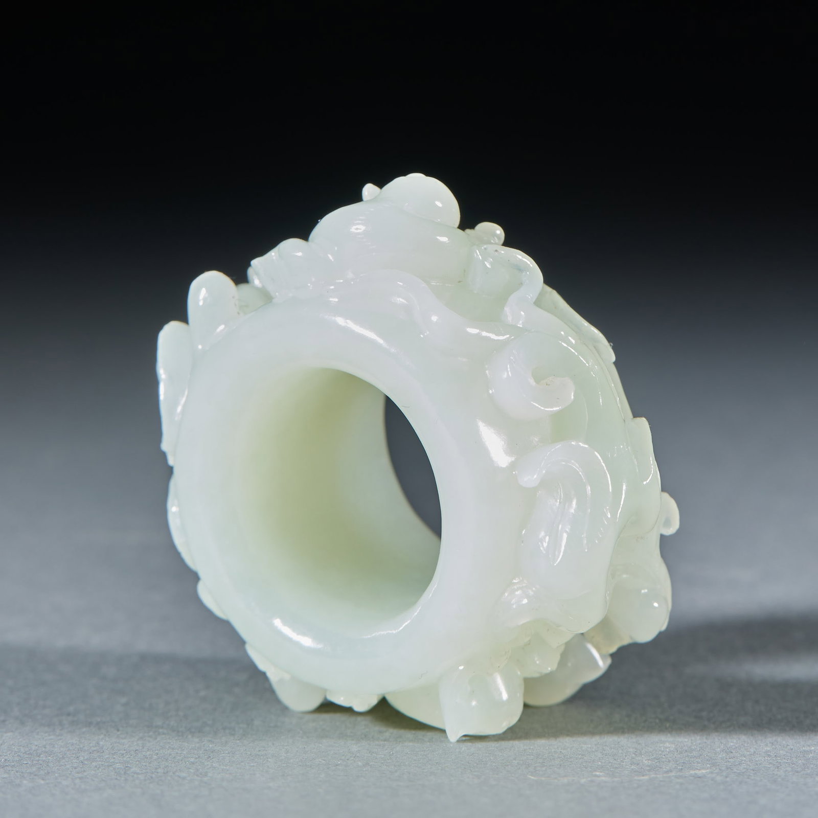 Hetian White-Jade High-Relief Thumb Ring - 6