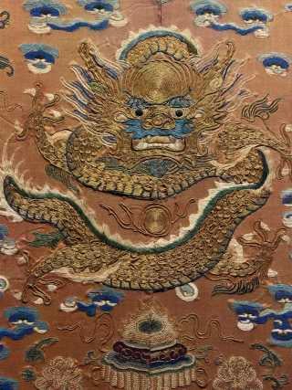 Mid-Qing Couched-Gold Robe-Panel Dragon - 5