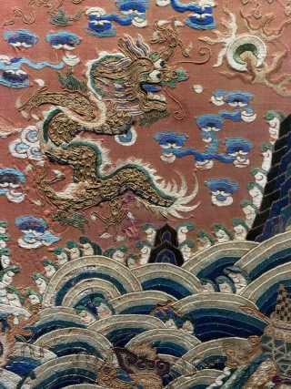 Mid-Qing Couched-Gold Robe-Panel Dragon - 6