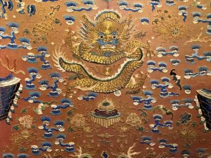 Mid-Qing Couched-Gold Robe-Panel Dragon - 7