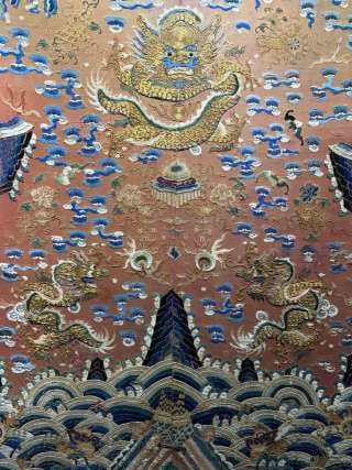 Mid-Qing Couched-Gold Robe-Panel Dragon - 8