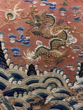 Mid-Qing Couched-Gold Robe-Panel Dragon - 9